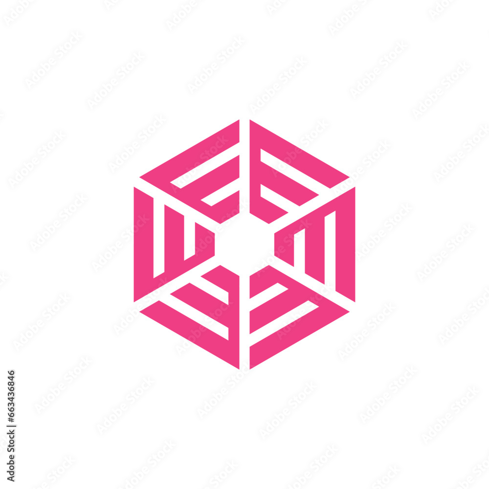 Poster letter e design element icon with hexagon concept idea
