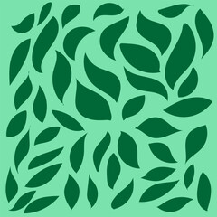 Vector abstract hand drawn texture in the form of leaves on a green background