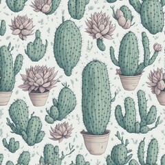 pastel vintage cactuses pattern background