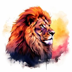 Watercolor Lion on a white background. For T-shirt Design.