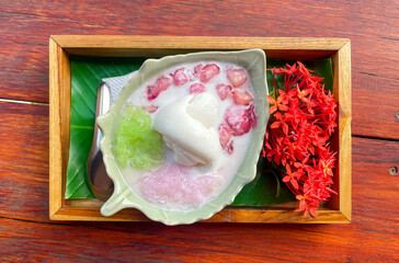 Sweet-noodles ,water chestnut and coconut ice cream in coconut milk syrup are Thai desserts. Eat...
