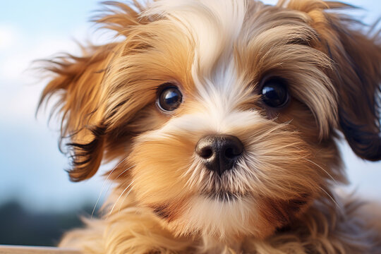 Funny Extreme Close Up Small Puppy, generative ai 