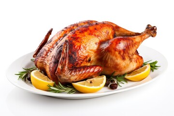Roasted chicken on isolated white background.
