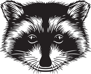 Raccoon Head Black and White. Vector Illustration.