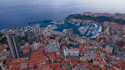 Aerial view over the city of Monaco, Monte Carlo. Photography was shoot from a drone at a higher...