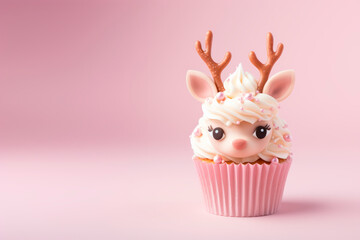 Cupcake with a cute fawn. Minimalism. 