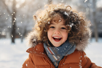 Happy child playing in the snow,ai generated