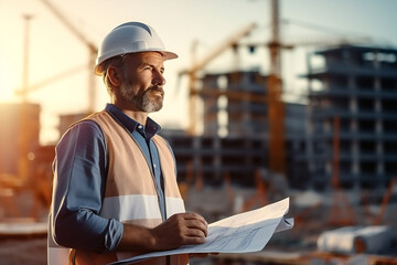 Civil engineer architect on the background of the construction site,ai generated
