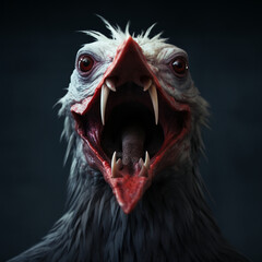 a bird of prey with a large beak on sharp teeth horror created with Generative Ai