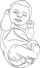 Newborn Outline Icon: Sleeping Baby Vector Illustration in Simplistic One-Line Drawing, Baby Sleep Illustration: Newborn Outline Icon Depicted in Vector One-Line Drawing