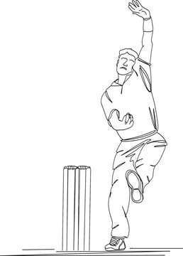 Silhouette of Cricket Bowler: Vector Illustration Showcasing Action-Packed Bowling in Sports, Intense Cricket Bowling Illustration: Vector Image Depicting Bowler's Dynamic Action in Championship