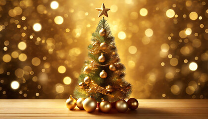Golden Christmas tree with lights