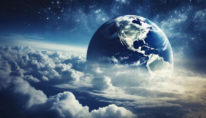 Fototapeta na wymiar Cinematic shot of planet earth globe clouds and space background