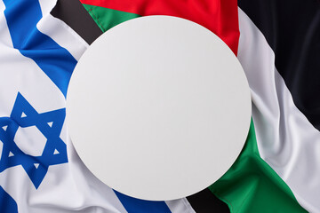 Comprehending the Israeli-Palestinian tension. Top view photo of Palestinian flag, Israeli flag...