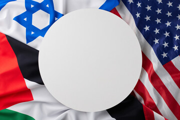 The idea of the сonflict between Israel and the Palestinian authorities. Top view flat lay of...