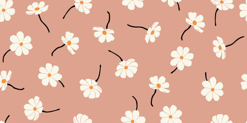 Hand drawn flowers, seamless patterns with floral for fabric, textiles, clothing, wrapping paper, cover, banner, interior decor, abstract backgrounds.