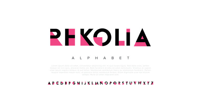 Rekolia Modern abstract digital alphabet font. Minimal technology typography, creative urban sports fashion futuristic type and with numbers. vector illustration
