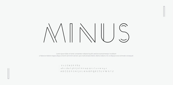 Minus Modern minimal abstract typefaces. Typography technology, electronics, movie, digital, music, future, creative font logo. vector illustration
