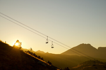 Silhouette of a chairlift in Candanchu, Pyrenees.