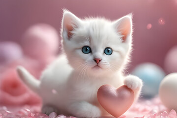 Fototapeta na wymiar kitten with heart