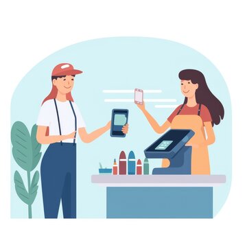 Cashless payment system set. Collection of images on which people pay with cards. Modern technology, cashless transaction, ewallet. generative ai