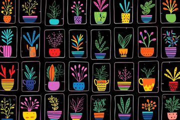 Large windows quirky doodle pattern, wallpaper, background, cartoon, vector, whimsical Illustration