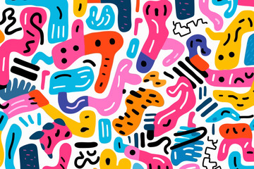 Hand-drawn typography quirky doodle pattern, wallpaper, background, cartoon, vector, whimsical Illustration