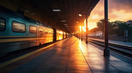 Foto op Aluminium train station at golden hour sunse © The Stock Photo Girl