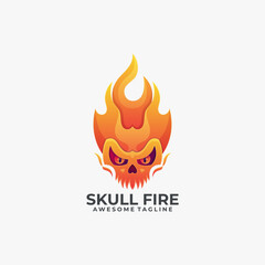 Skull fire mascot logo design modern color