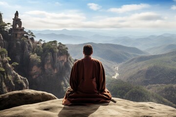 Monk Meditating at Paro Taktsang Summit