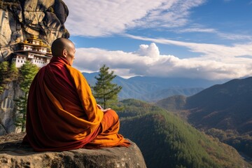 Monk Meditating at Paro Taktsang Summit