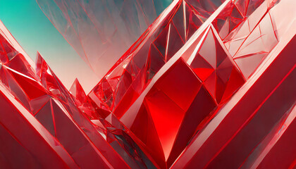 Abstract red background with crystal. d rendering, d illustration. Abstract background red diamond - obrazy, fototapety, plakaty