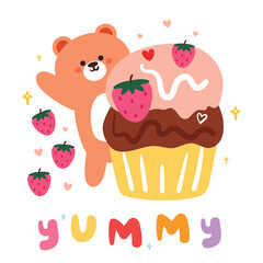 cartoon bear with cute dessert. animal wallpaper for kids, kids card, background