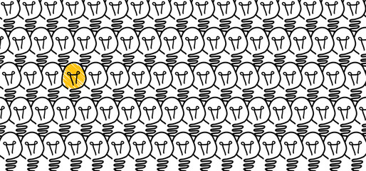 Newton's cradle, pendulum with swinging lamp, light bulb ideas. Business, leadership, teamwork or communication concept. Hanging balancing balls of newtons cradle science. Bright idea