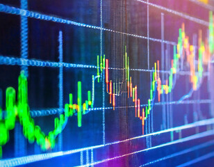 financial stock market graph on technology abstract background. Finance and investment concept. abstract stock market data on digital screen, closeup with selective focus and bokeh