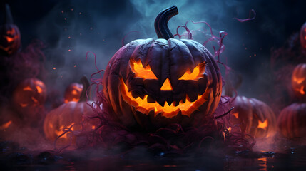 Obraz premium Halloween wallpaper, horror greeting card, halloween celebration. AI Generated.