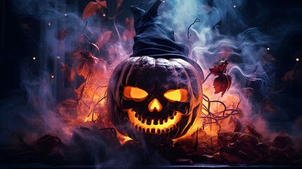 Halloween wallpaper, horror greeting card, halloween celebration. AI Generated.