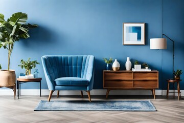  modern living room interior composition featuring a plush and inviting armchair, - obrazy, fototapety, plakaty