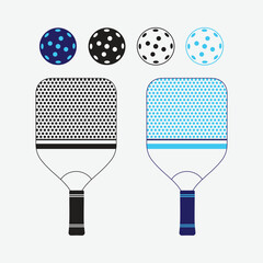 Pickleball paddle with ball vector symbal icon for sports racket different color on white background