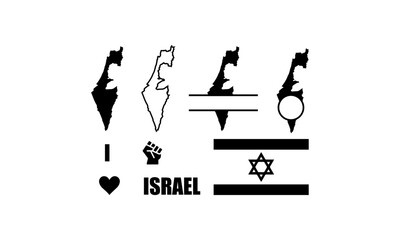 I stand with Israel map flag love heart hand black vector digital file illustration Israel outline map