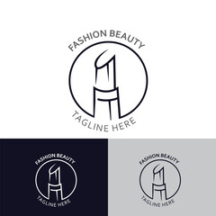Lipstick logo design for makeup fashion shop and beauty vector cosmetic design template