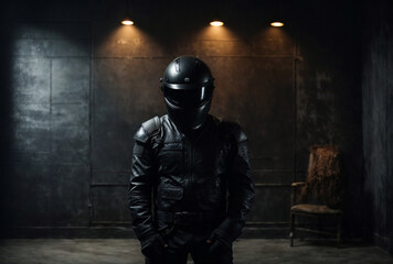 Man in helmet, creepy Halloween horror concept