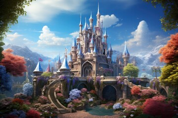 Visual Novel Background : Castle in a Majestic Fantasy Realm - obrazy, fototapety, plakaty