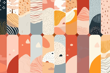 Neutral color palettes quirky doodle pattern, wallpaper, background, cartoon, vector, whimsical Illustration
