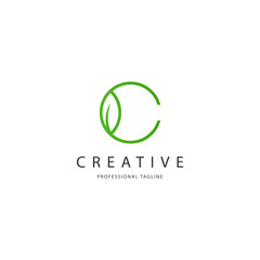 Initial Letter C with Leaf Logo Design