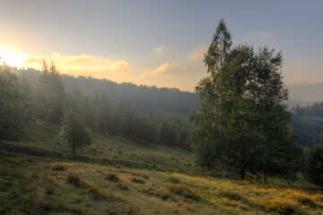 Photo of dawn in the mountains