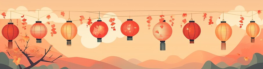 Serene Autumn Scene with Chinese Lanterns