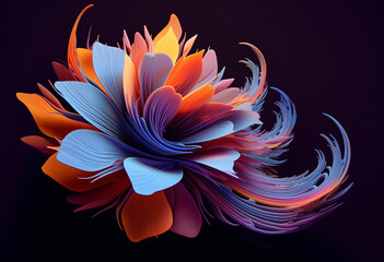 Fototapeta na wymiar Futuristic abstract contemporary 3D background with flowers in orange, yellow, pink, purple and blue colors. AI generated