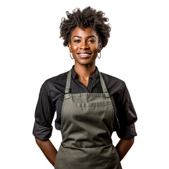 Black female chef standing up, body view, smiling - obrazy, fototapety, plakaty