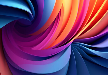 Obraz premium Futuristic abstract contemporary 3D background in orange, yellow, pink, purple and blue colors. AI generated